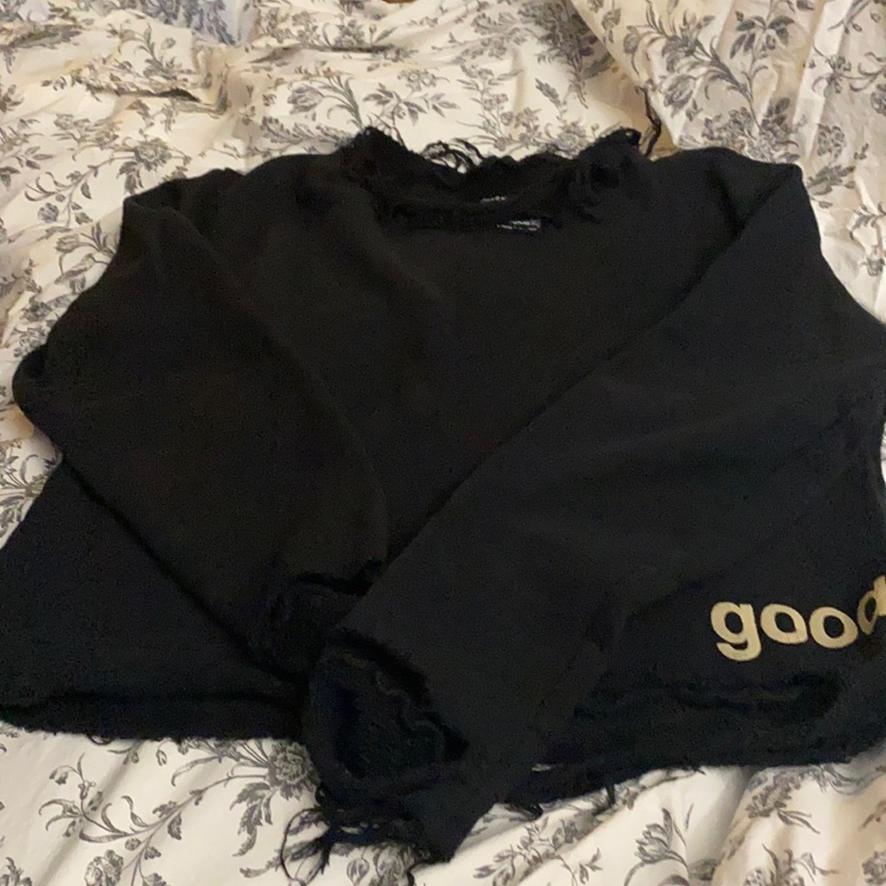 Good hYOUman black large torn style sweater.